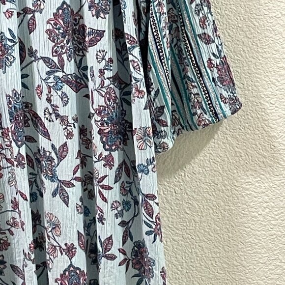 J. JILL Boho Floral Peasant Blouse 3/4 Sleeve Tassel Tie V-Neck, Aqua/Pink - XL - Picture 3 of 11